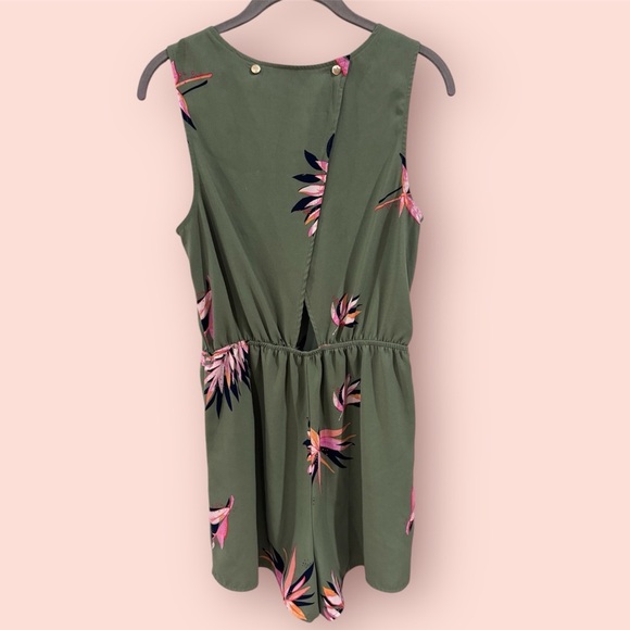 Olive Green Tropical Floral Romper - Picture 2 of 4